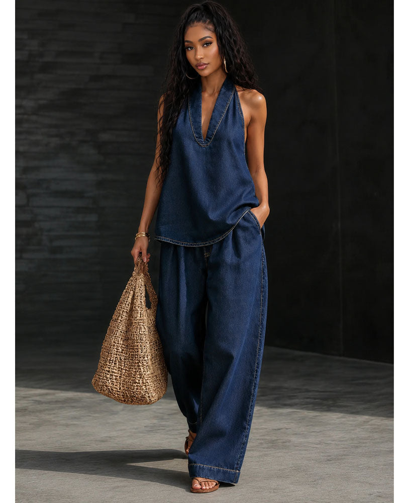 Indigo Atelier Halter Denim Set