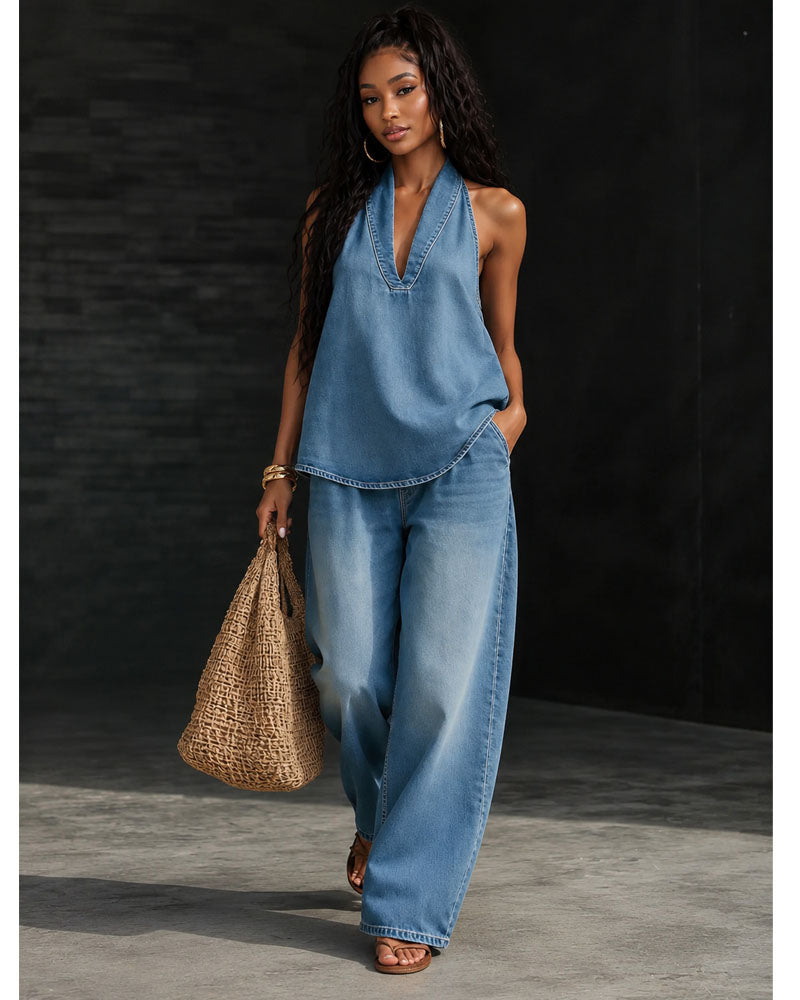 Indigo Atelier Halter Denim Set