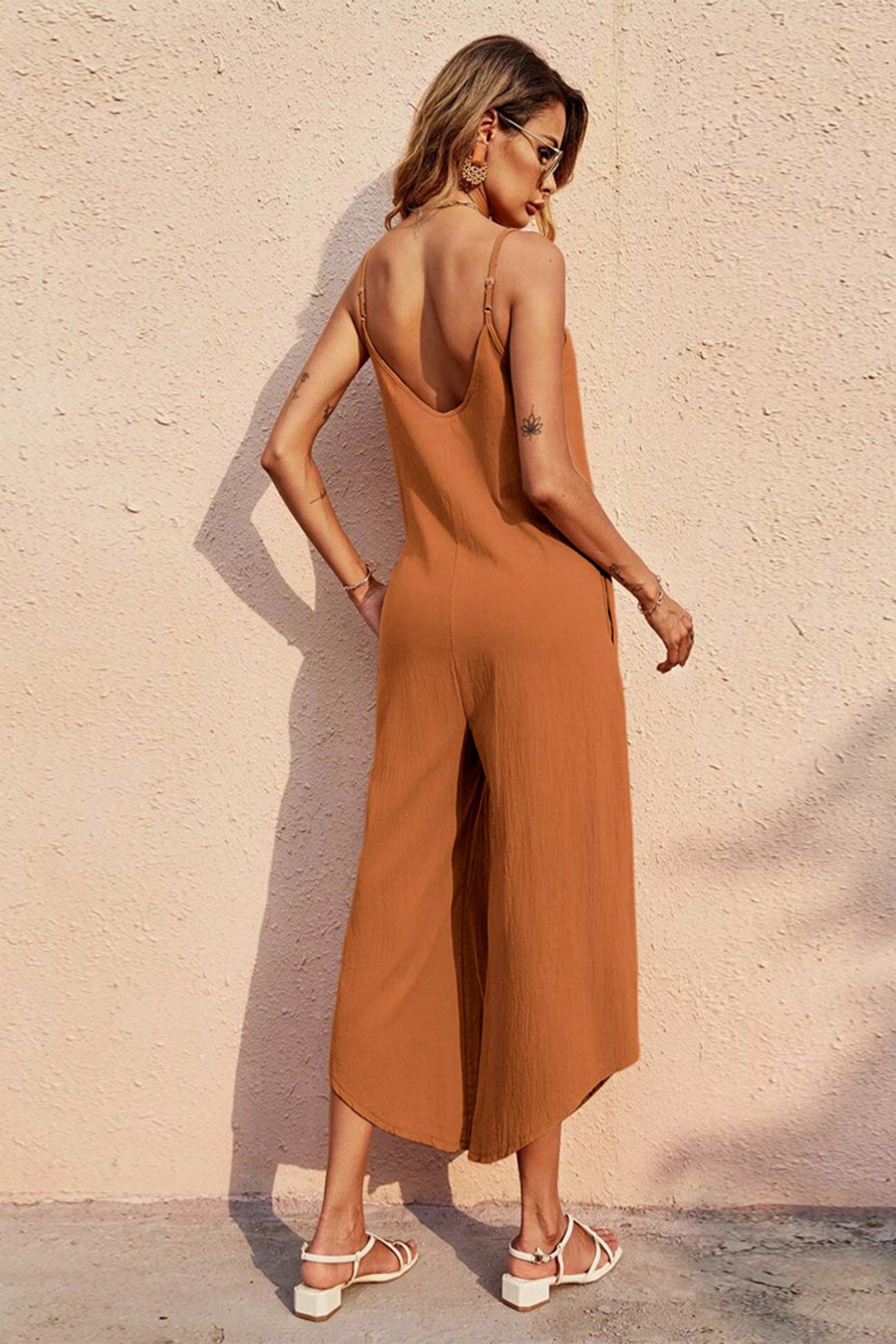 Solid Color Sleeveless Loose Jumpsuits