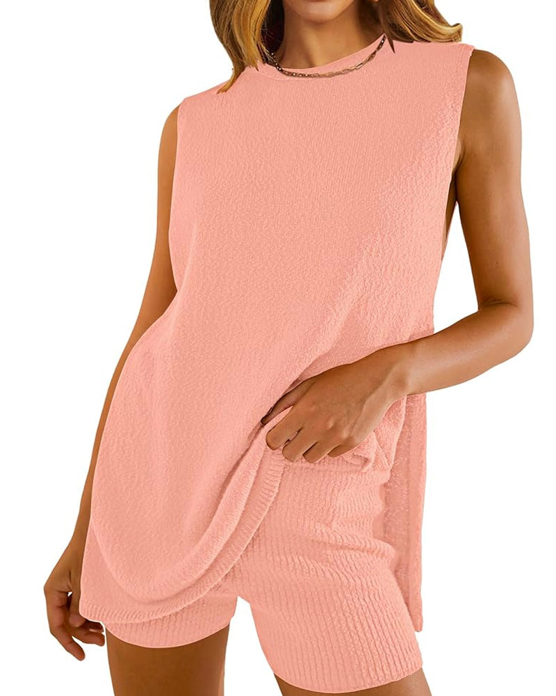 Knitted Honey Short Set Rose red