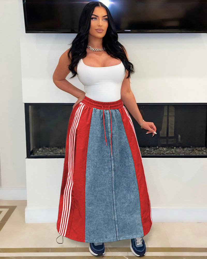 LIA DENIM SKIRT Red L