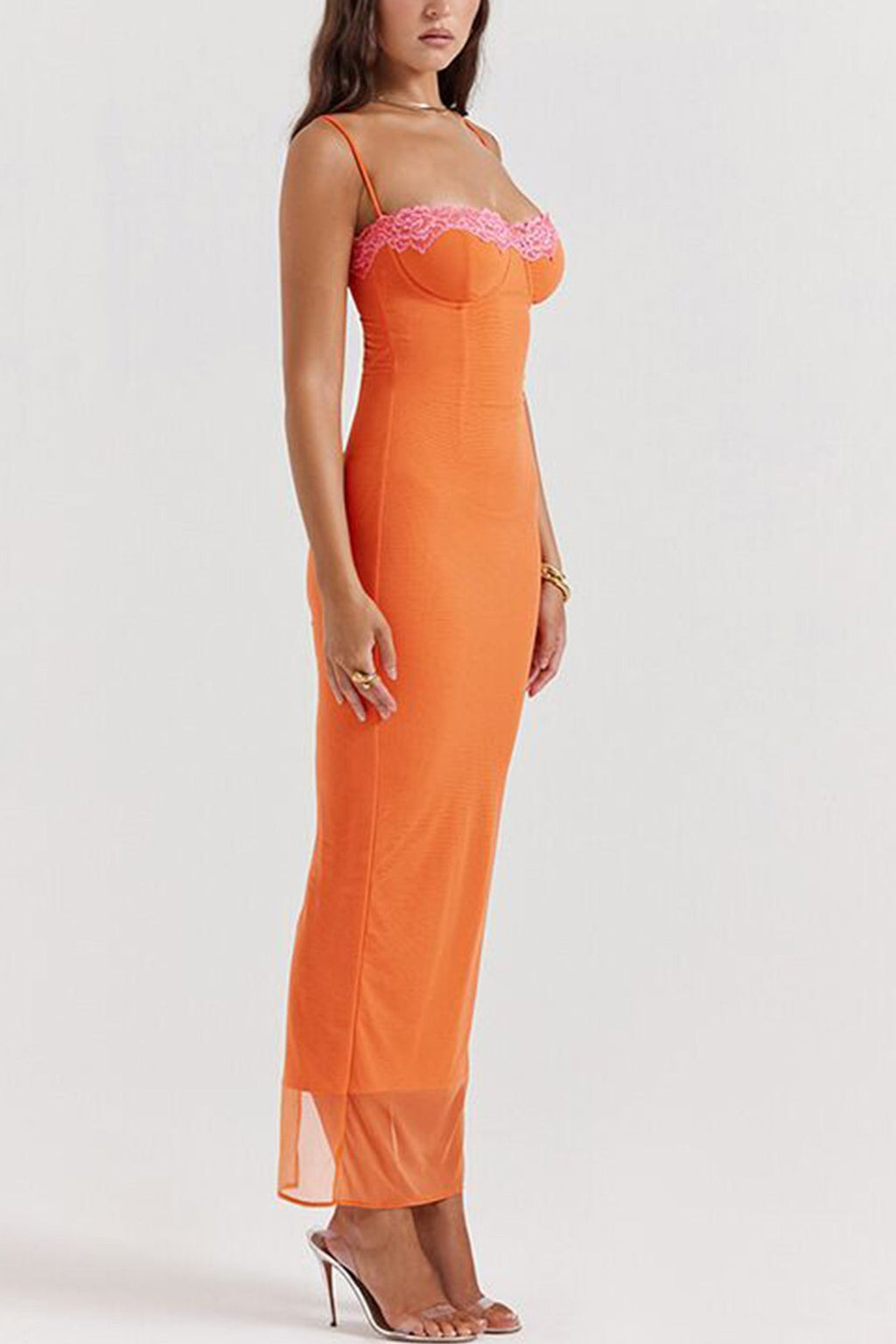 Lace Contrast Corset Cami Dress