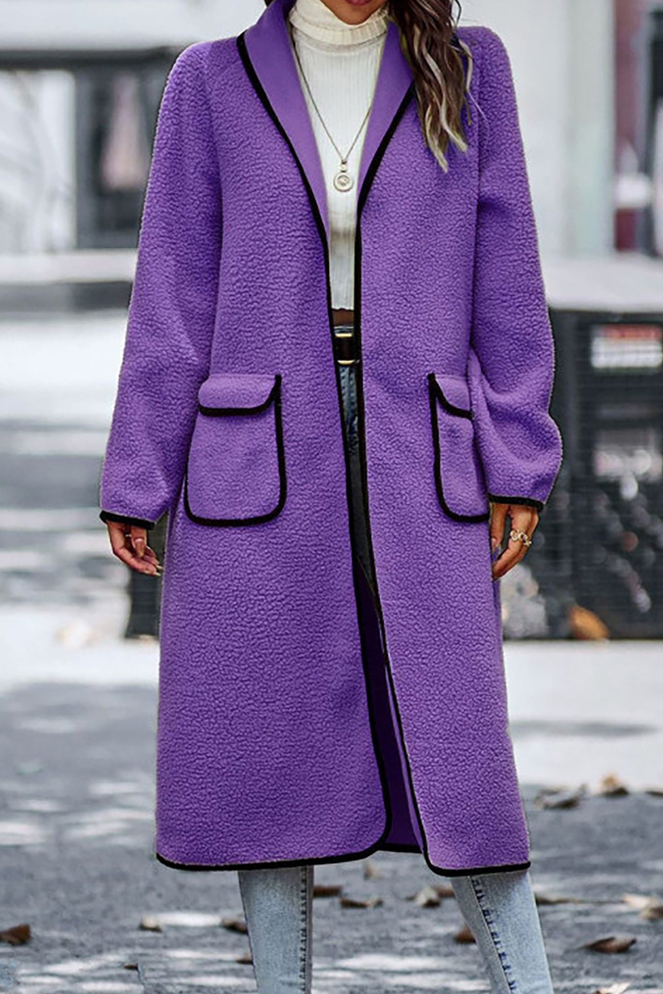 Lapel Pocketed Plush Cardigan