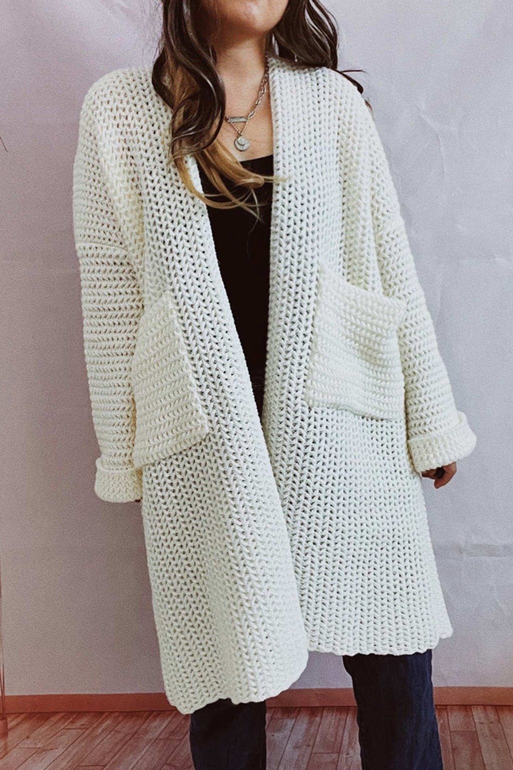 Large Pocket Open Front Cardigan