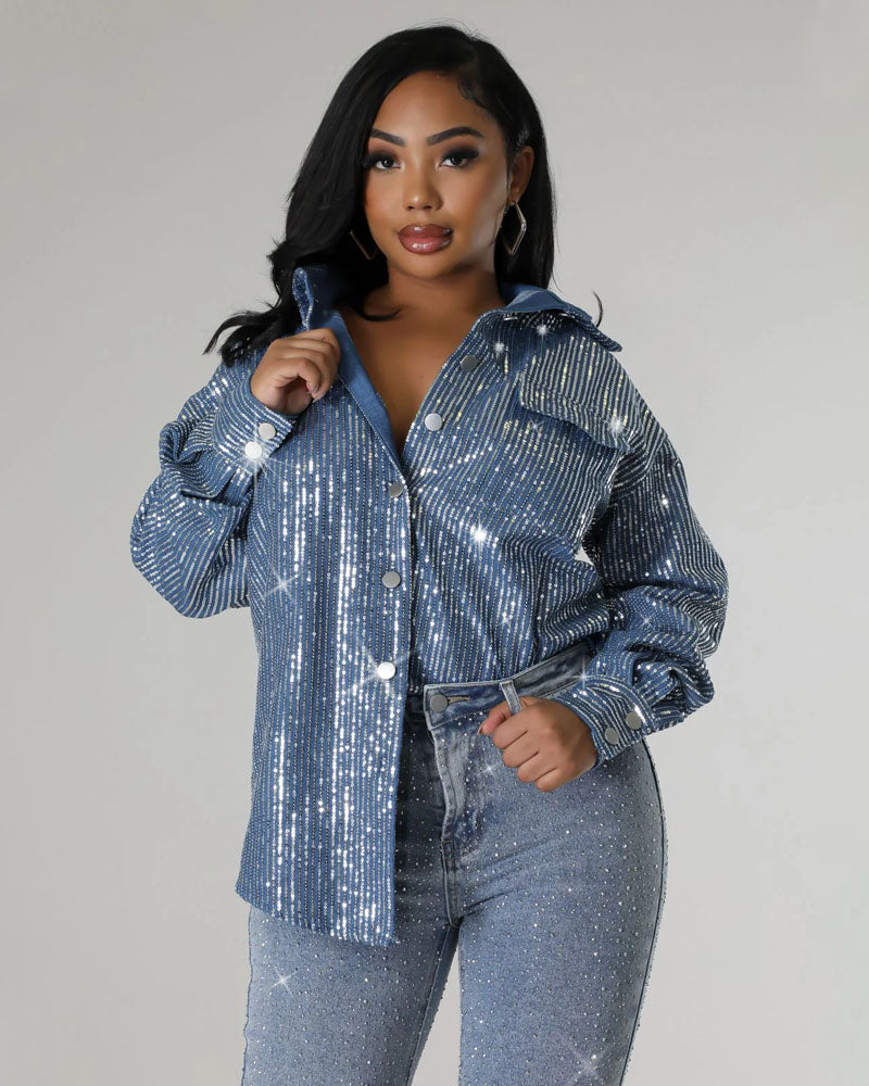 Denim Sequin Shirt Denim Blue One size