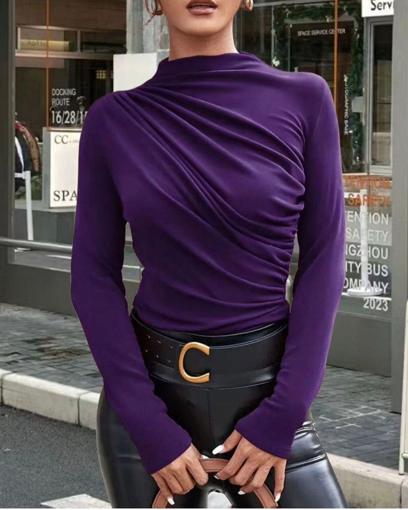Long Sleeve Ruched Top Purple