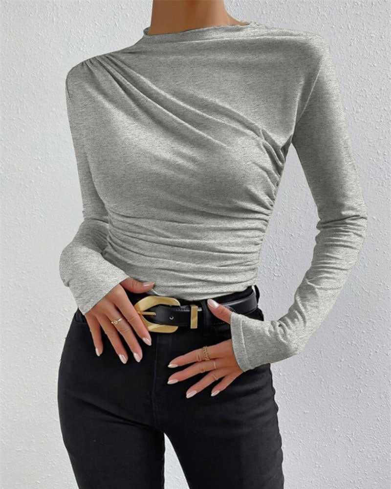 Long Sleeve Ruched Top Light Grey