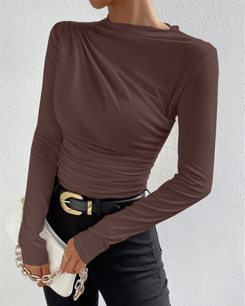 Long Sleeve Ruched Top Coffee
