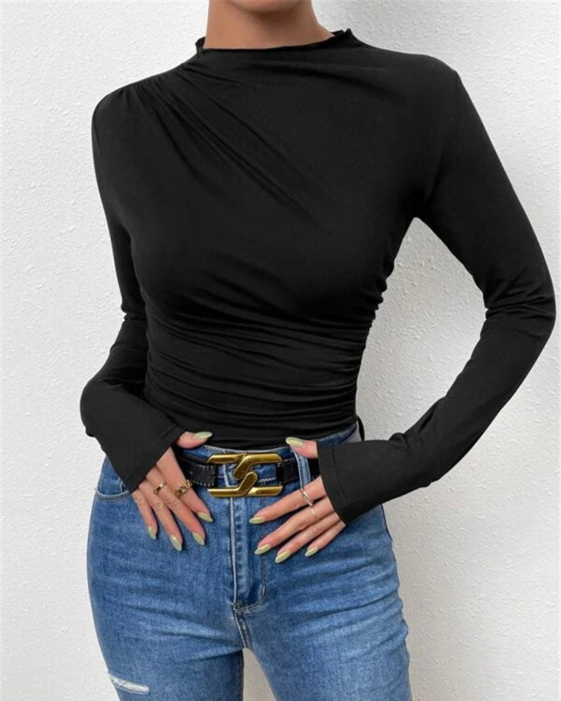 Long Sleeve Ruched Top Black