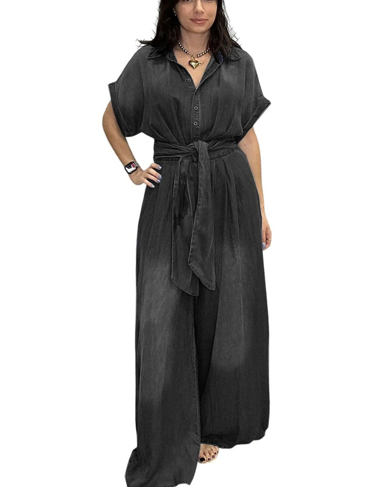 Lorette Chambray Denim Jumpsuit Black Denim