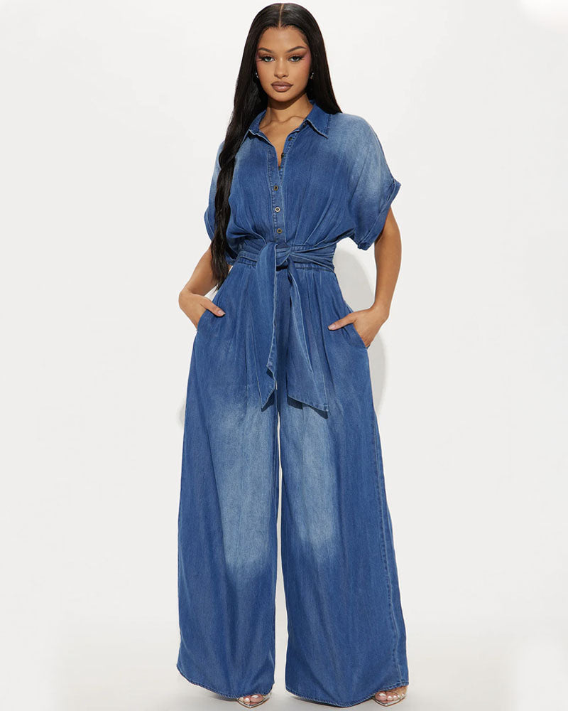 Lorette Chambray Denim Jumpsuit Denim Blue