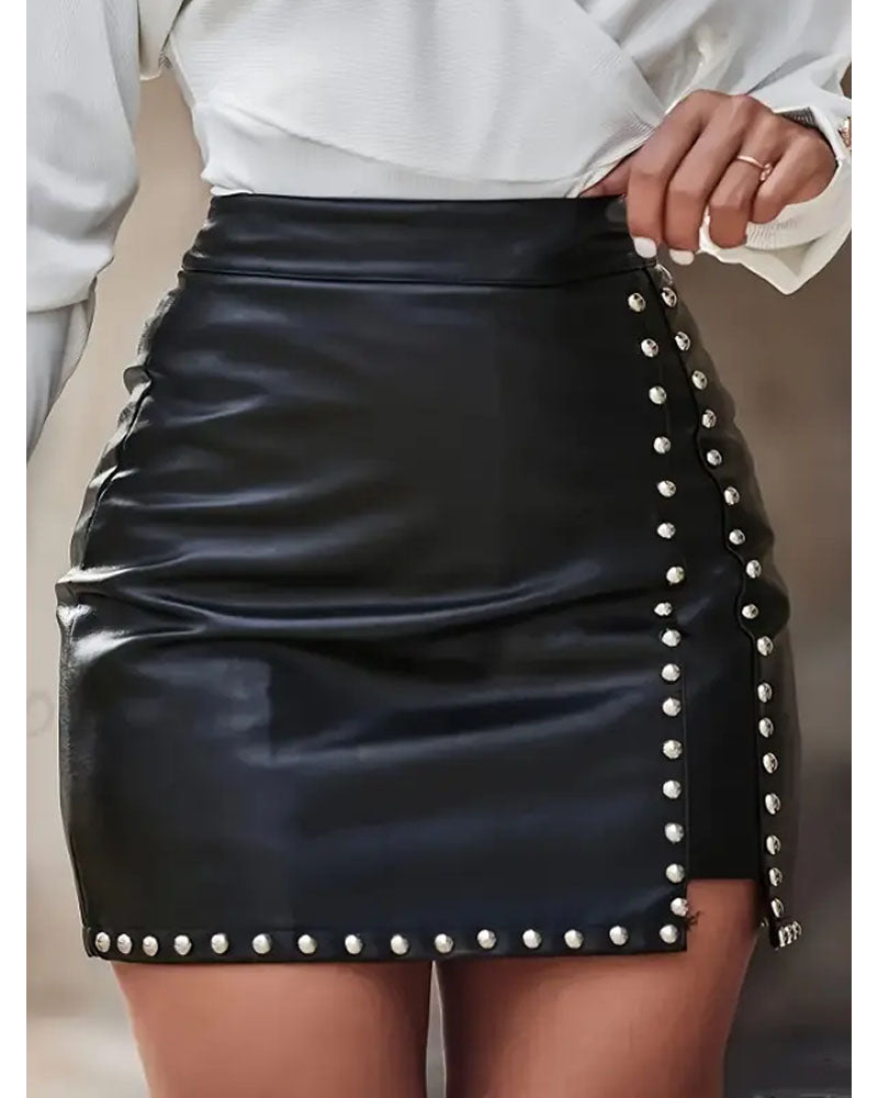 Metal Grommets Faux Leather Mini Skirt