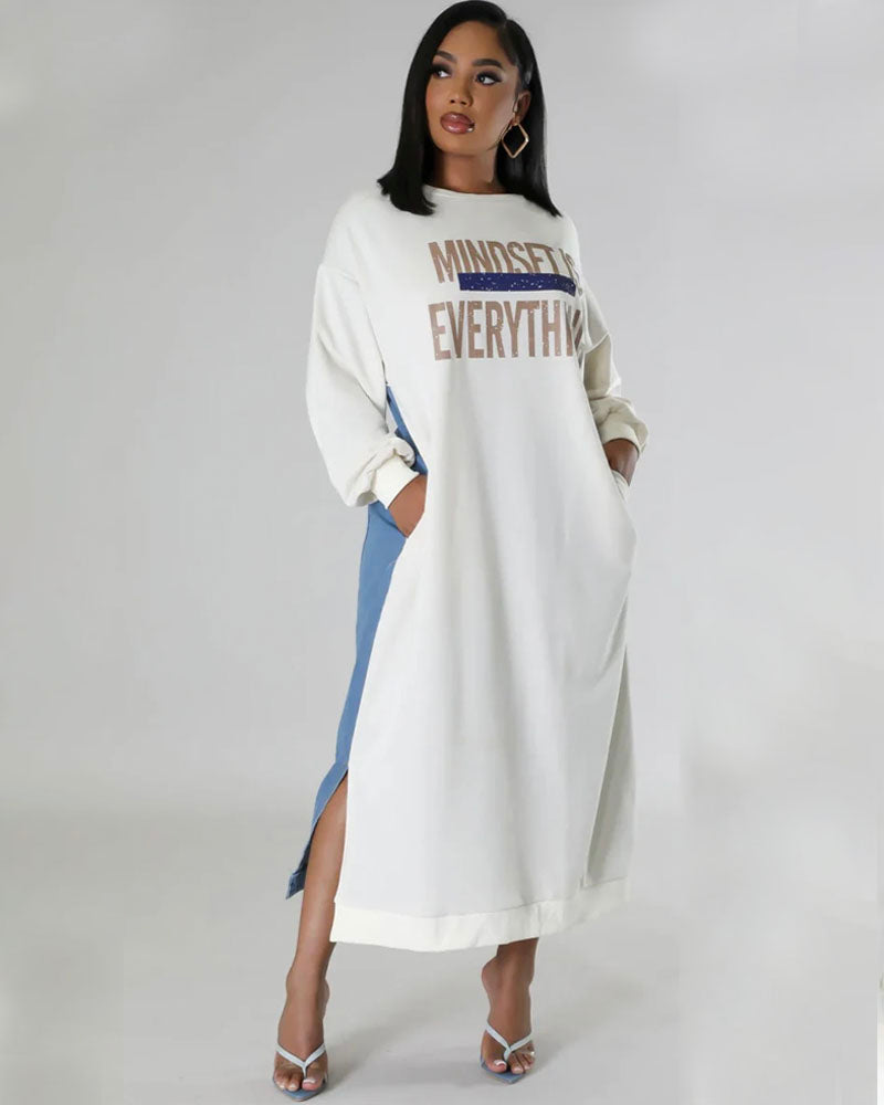 Mindset is Everything Denim Dress CREAM One Size fits up to 2XL