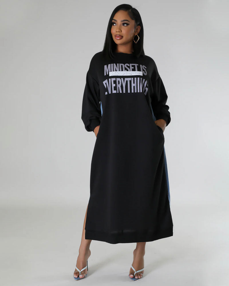 Mindset is Everything Denim Dress BLACK One Size fits up to 2XL