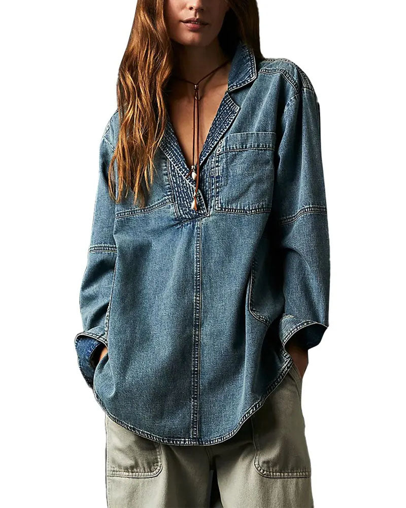 Mist Denim Top Dark Denim Blue L