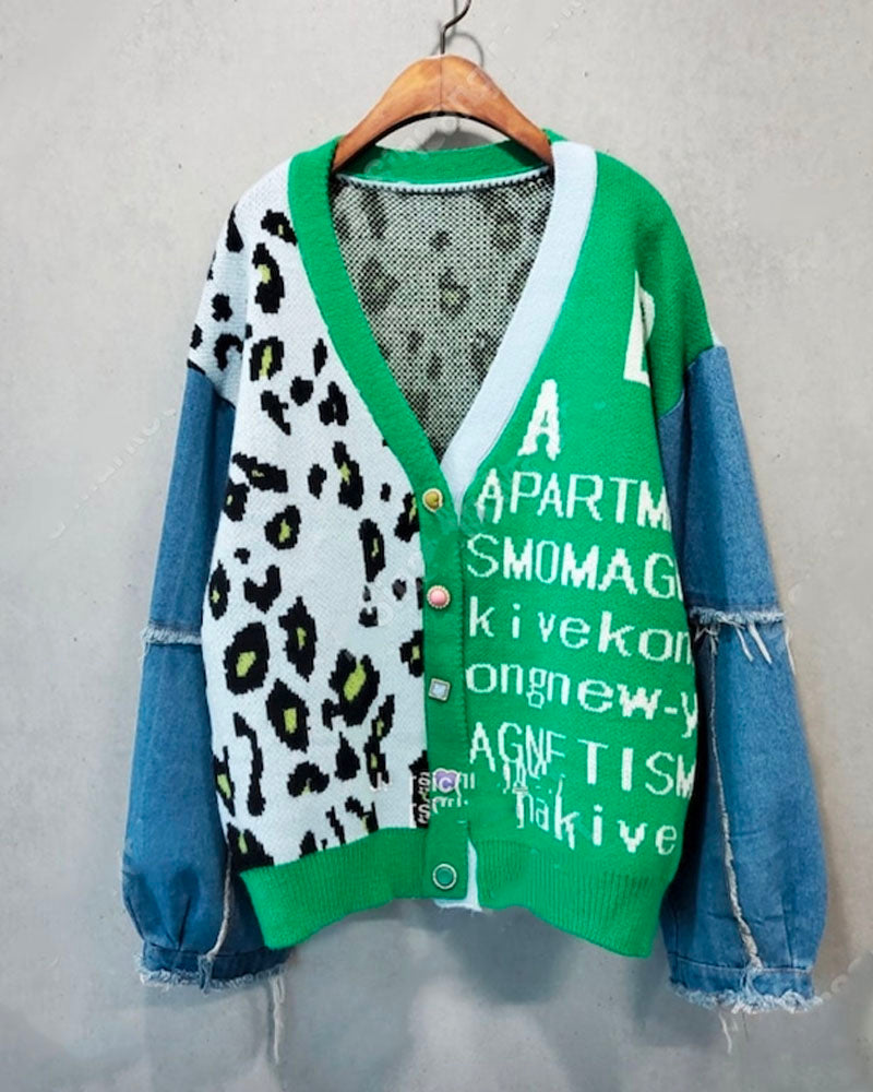 DENIM CARDIGAN SWEATER Onesize Green