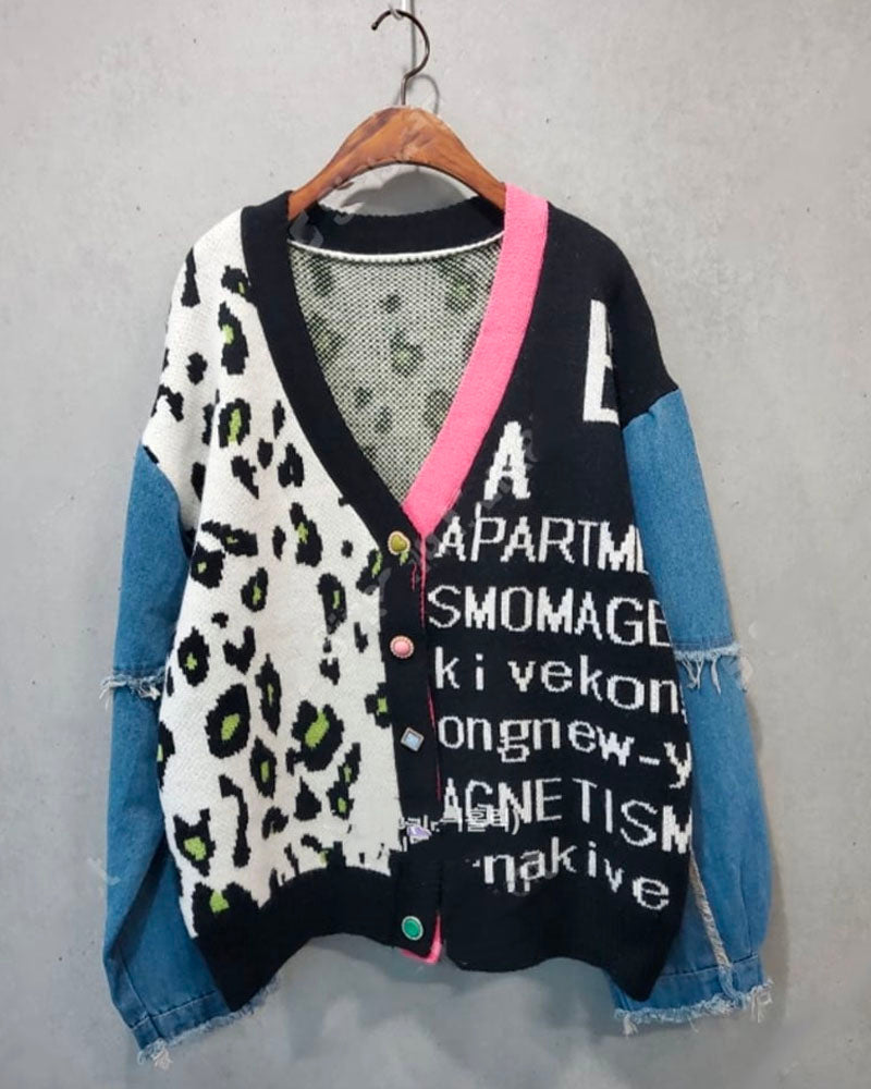 DENIM CARDIGAN SWEATER Onesize Black