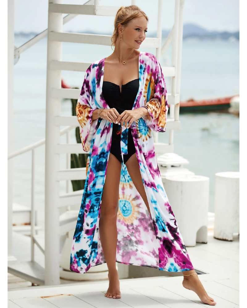 Plants Print Belted Cover Up