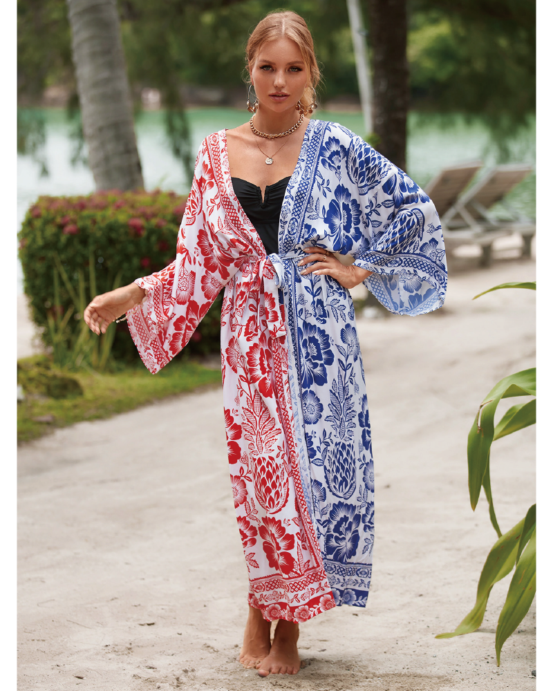 Plants Print Belted Cover Up