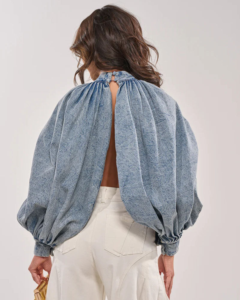 MY DREAM PUFF SLEEVE DENIM TOP