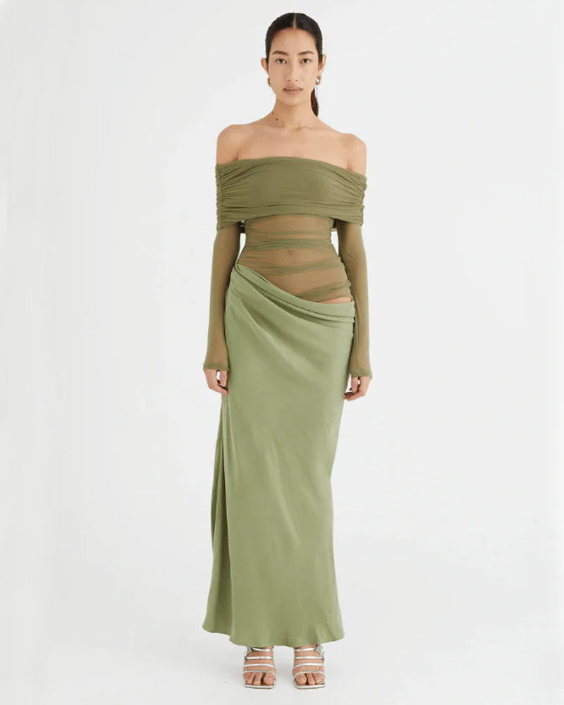 Nico Off Shoulder Maxi Dress Sage