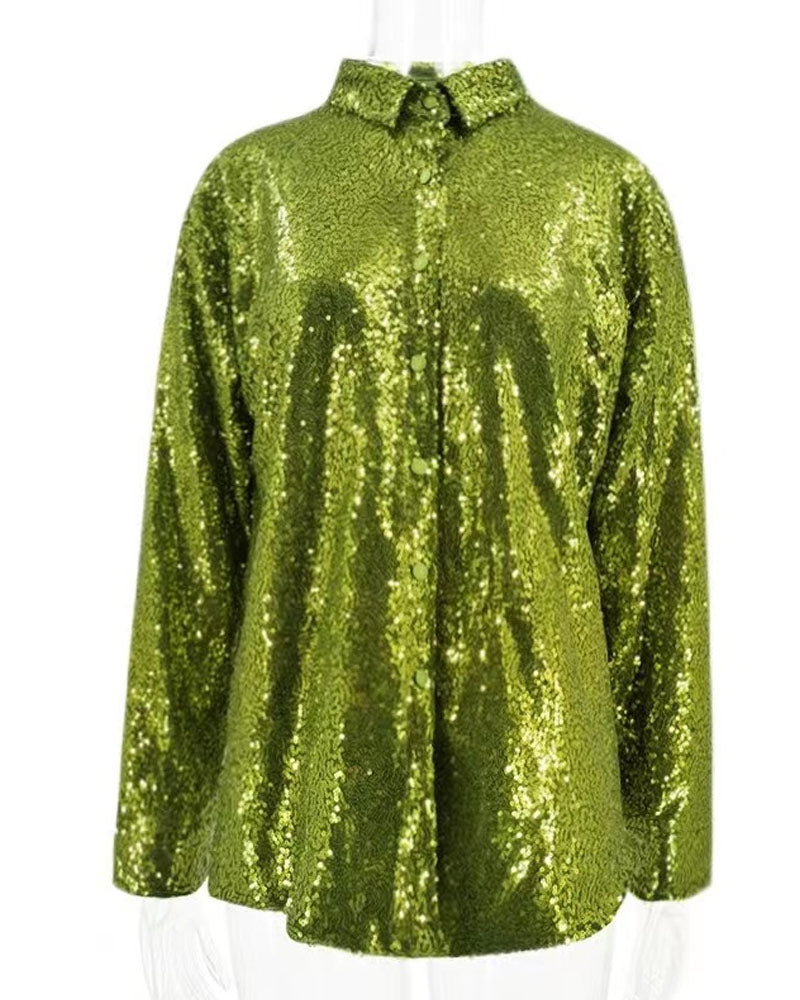 Night Queen Sequin Shirt Dress Light Green
