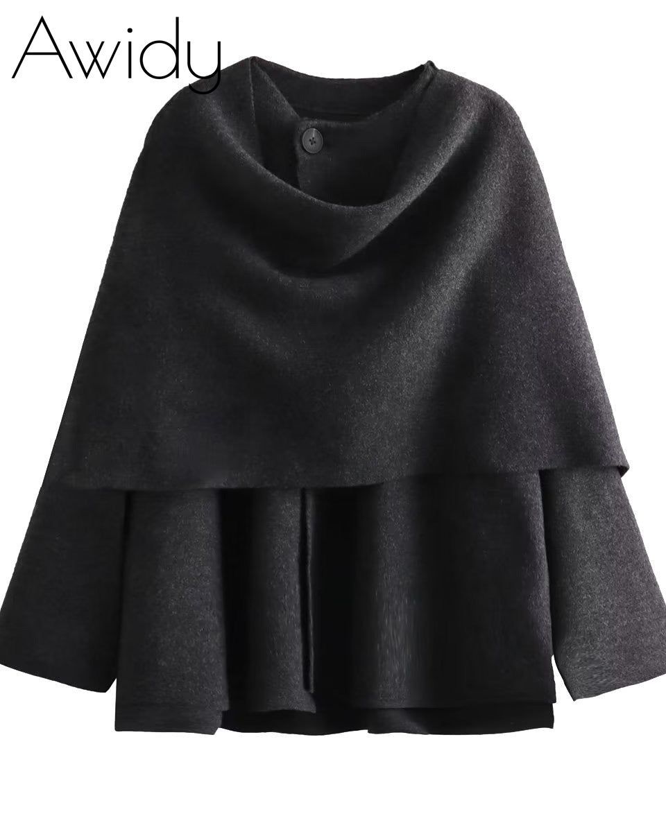 Knitted coat with scarf