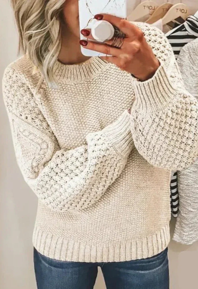 Solid-color knit pullover Round-neck knit sweater