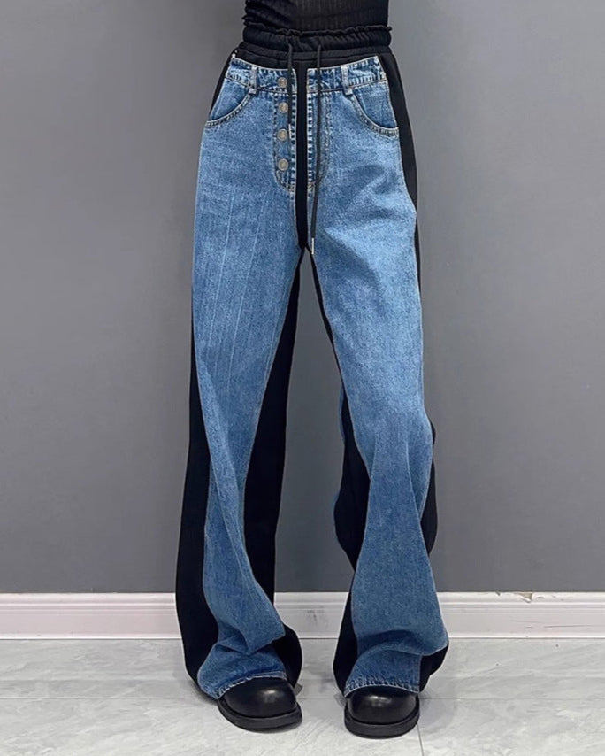 Patchwork-Hose mit hoher Taille und weitem Bein