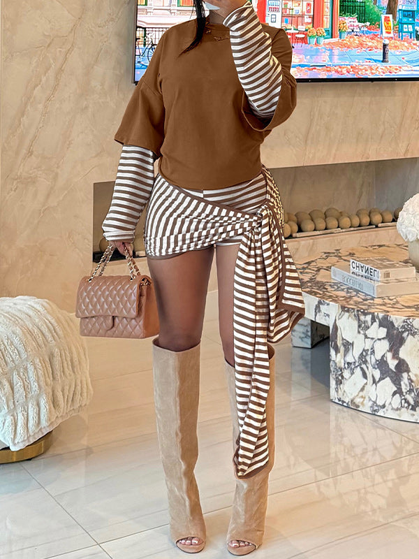 Stripe Combo Top & Tied Shorts Set