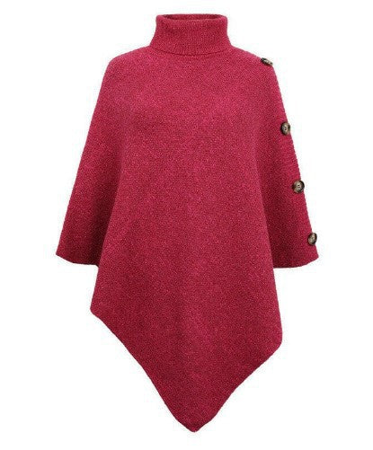 Solid-Color High-Neck Knit Sweater Cape Cardigan Shawl Jacket