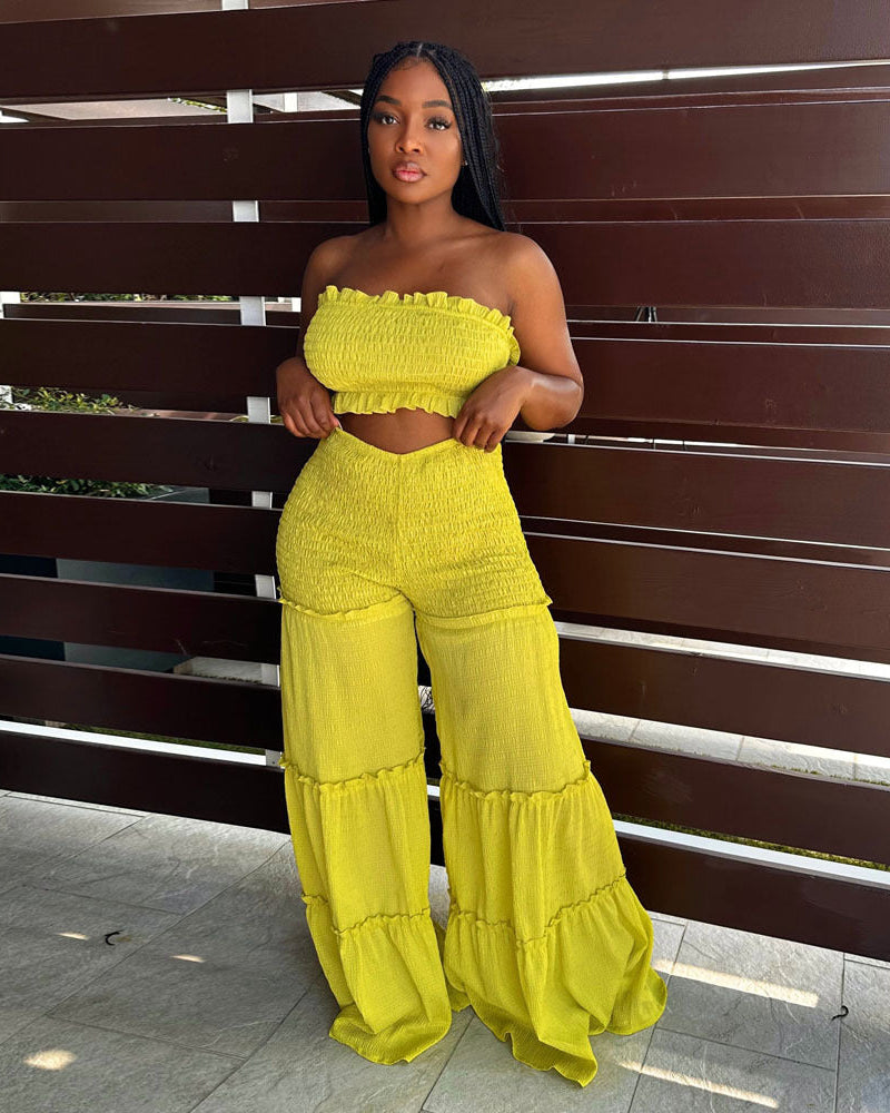 Smocked Bandeau Pants Set Yellow