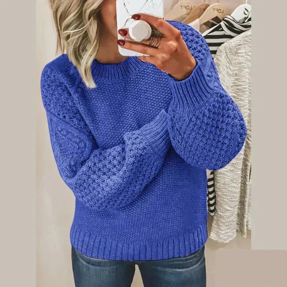 Solid-color knit pullover Round-neck knit sweater