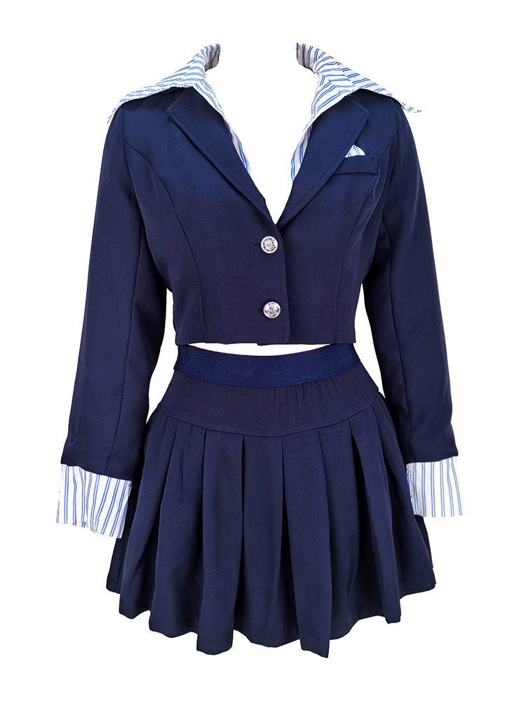 Blazer Jacket Pleated Skirt Set