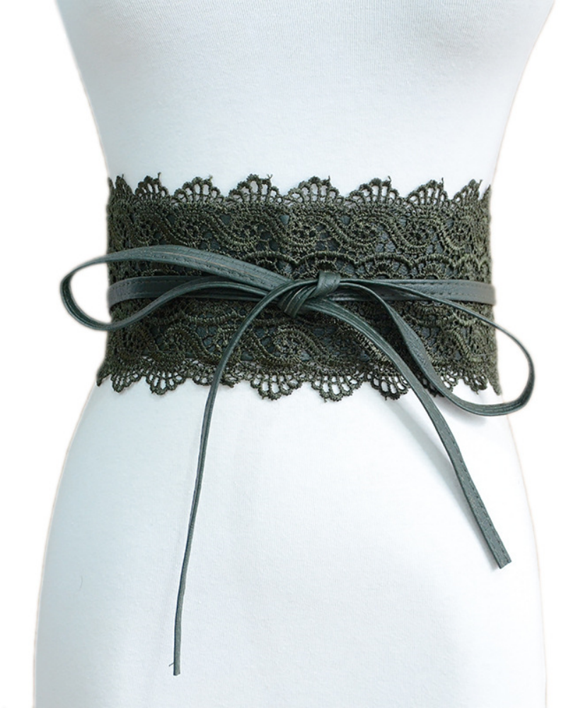 Lace trimmed wide waistband Onesize Army Green