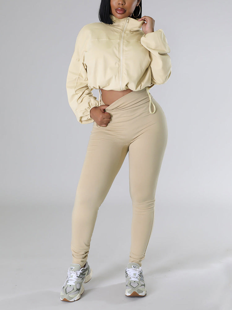 Zipper Crop Top & Leggings Set