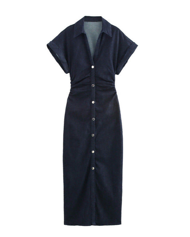 Robe chemise en jean froncée