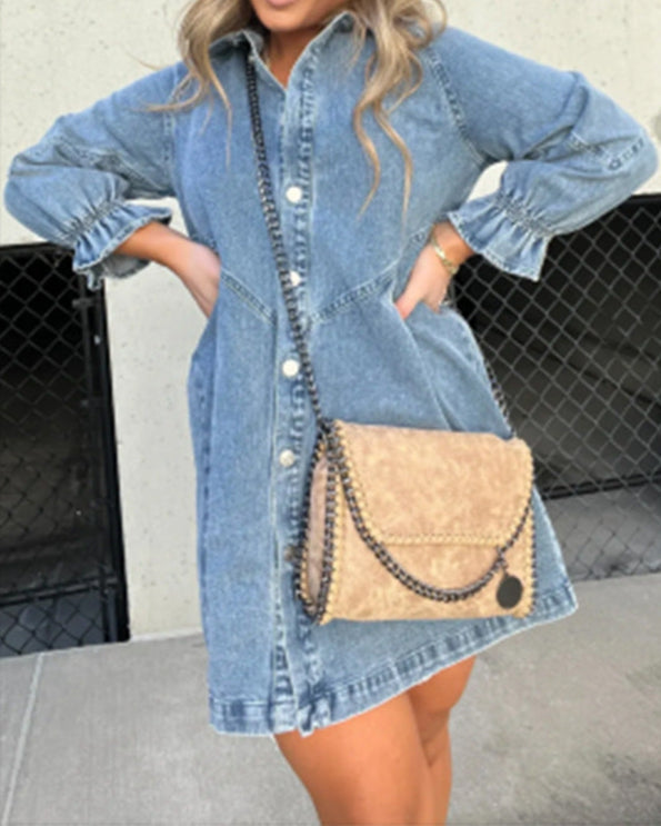 Babydoll Denim Shirt Dresses Blue
