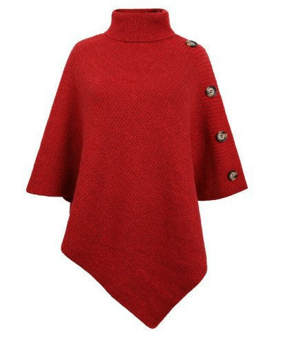 Solid-Color High-Neck Knit Sweater Cape Cardigan Shawl Jacket
