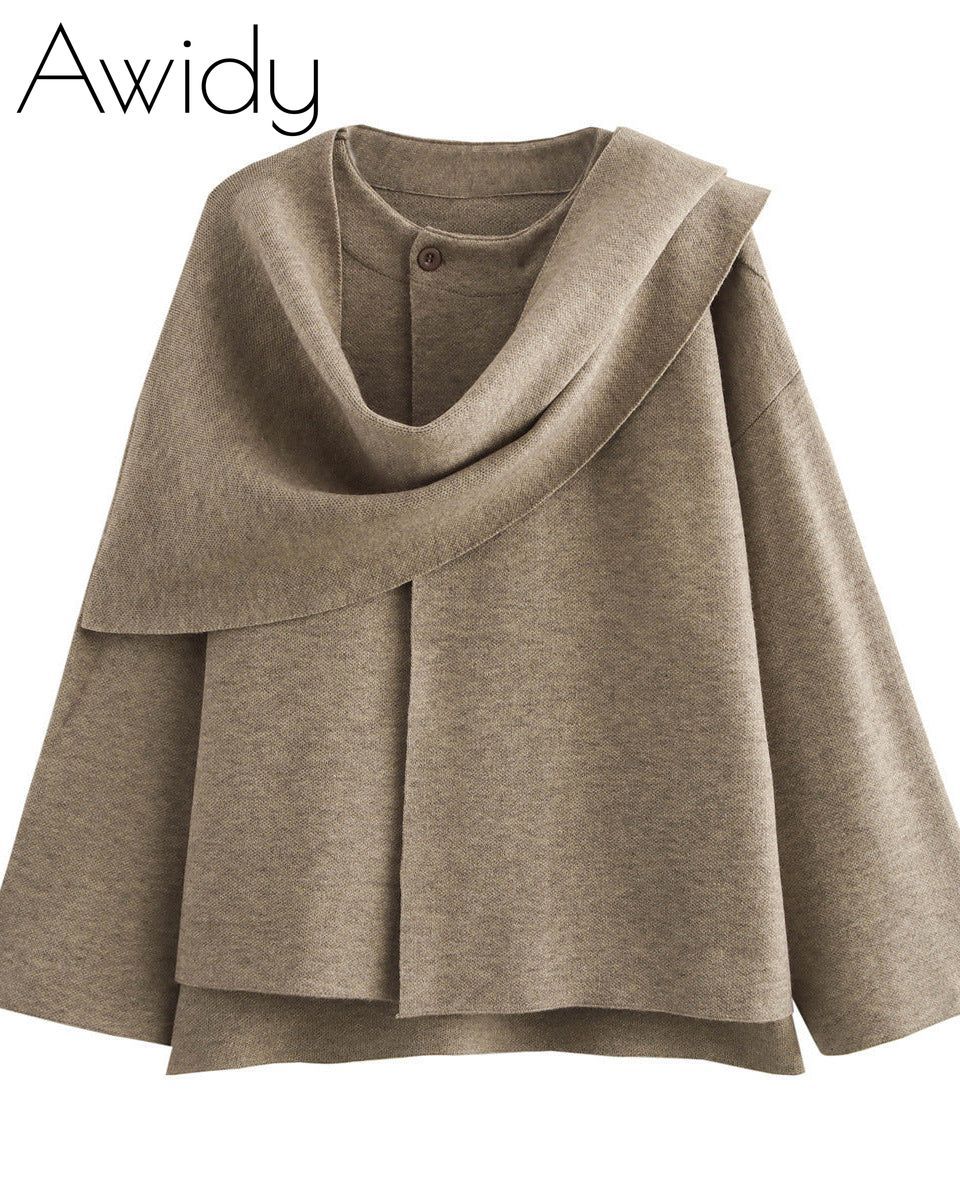 Knitted coat with scarf