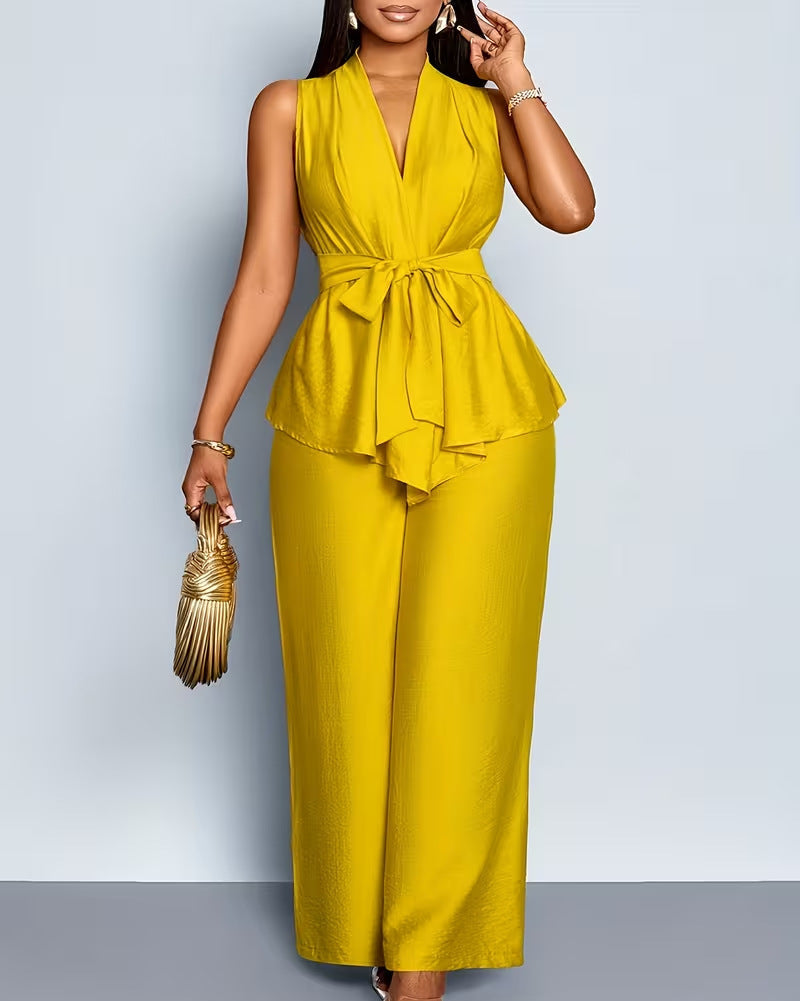 Tie-Detail Blouse and Pants Set