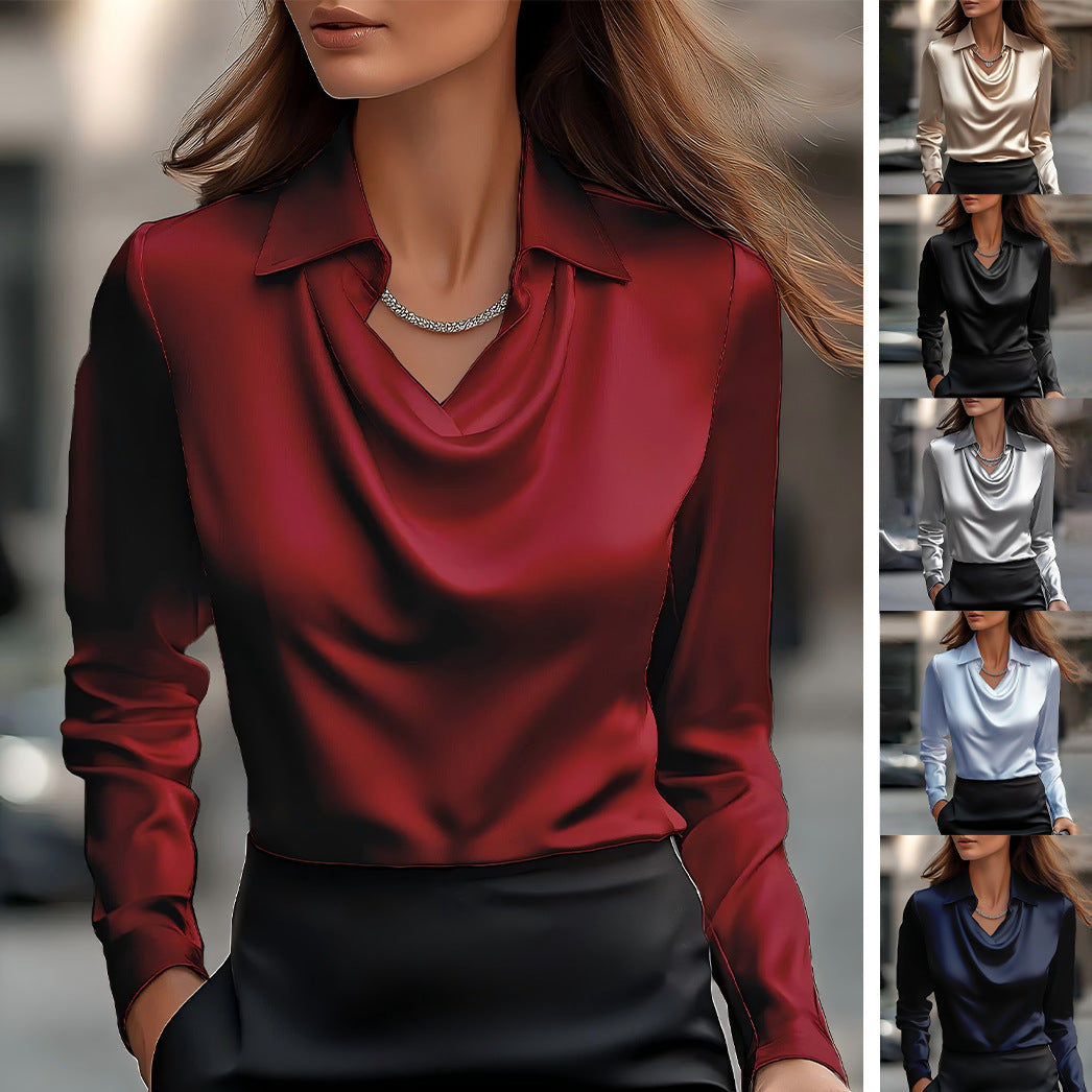 Wide Collar Shirt Collar Women's Blouse