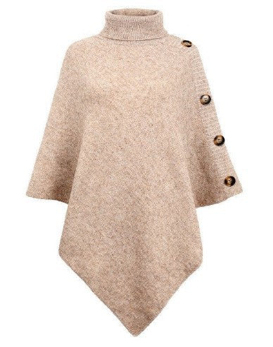Solid-Color High-Neck Knit Sweater Cape Cardigan Shawl Jacket