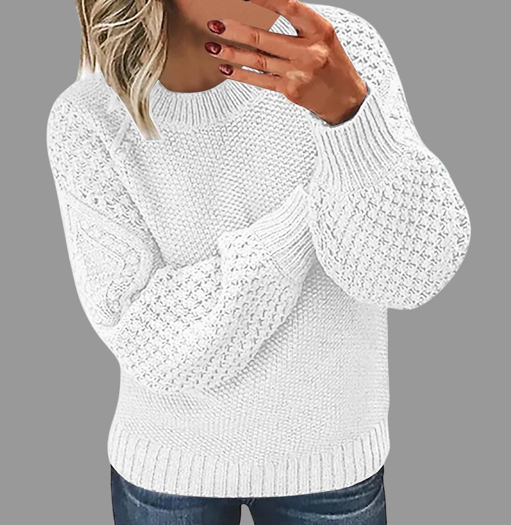 Solid-color knit pullover Round-neck knit sweater