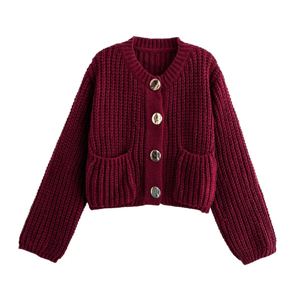 Button-Front Knit Cardigan with Long Sleeves