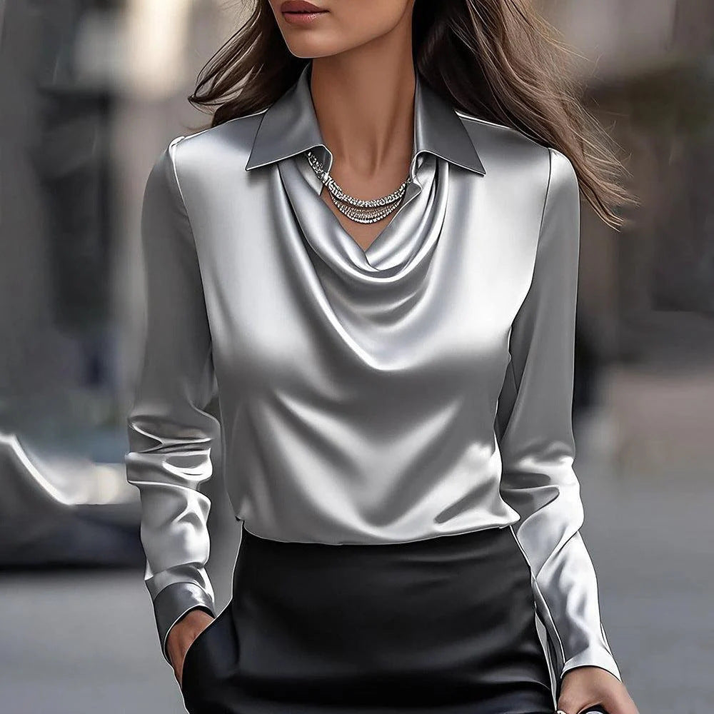Wide Collar Shirt Collar Women's Blouse