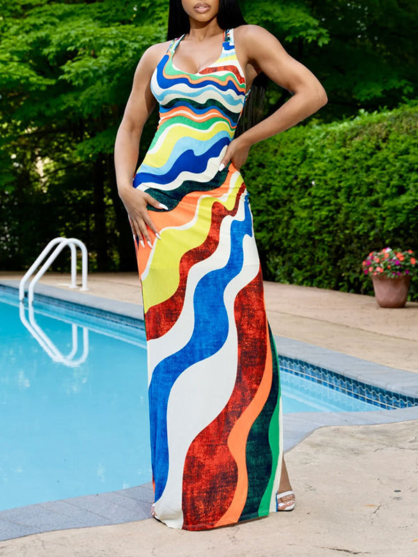 Bedrucktes Tankkleid mit Schlitz