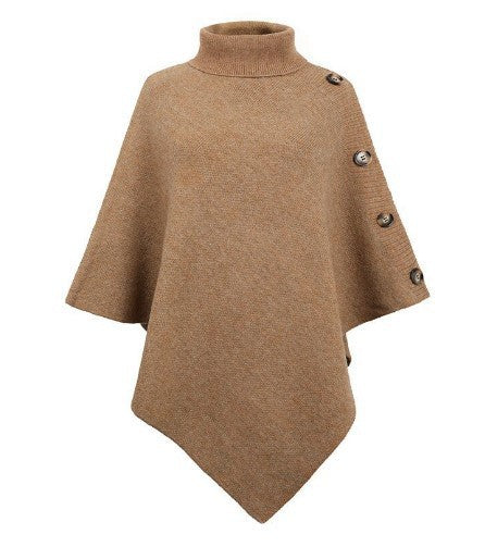 Solid-Color High-Neck Knit Sweater Cape Cardigan Shawl Jacket