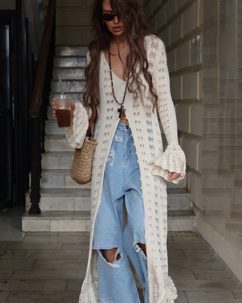 Boho Chic Long Cardigan with Buttons