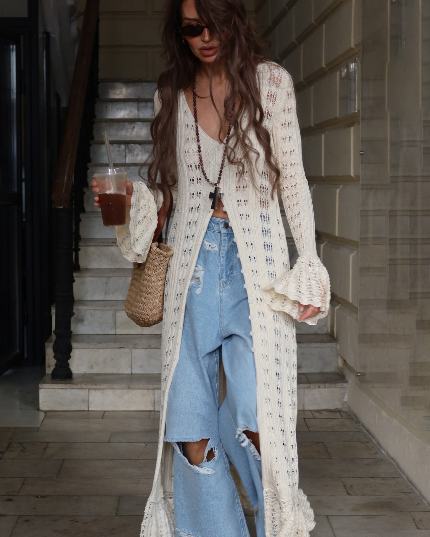 Boho Chic Long Cardigan with Buttons